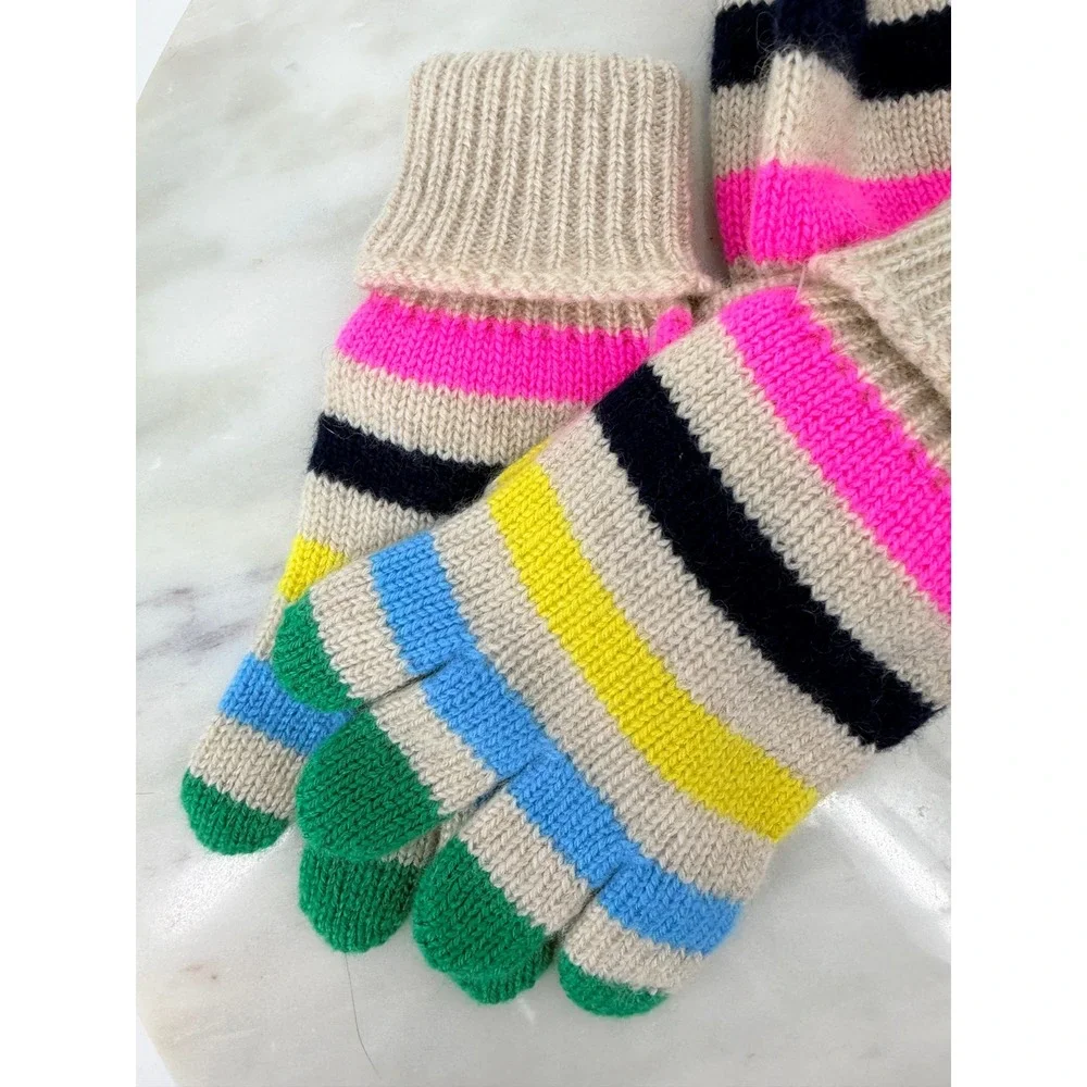 Boden Kids Cashmere Beanie and Gloves Set Multi Color Stripe XS NWT